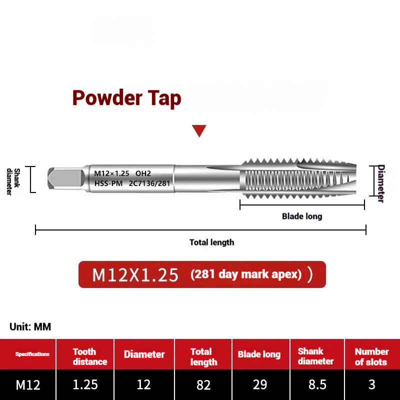 1107-OST powder high-speed steel taps Japanese standard apex screw tip spiral coarse teeth powder metallurgy tapping taps Shandong Denso Pricision Tools Co.,Ltd.